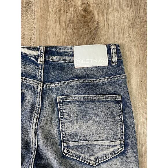 GSTR‎ Men’s Distressed Slim Fit Biker Moto Jeans Blue Stretch Denim Y2K 30 - Picture 9 of 9
